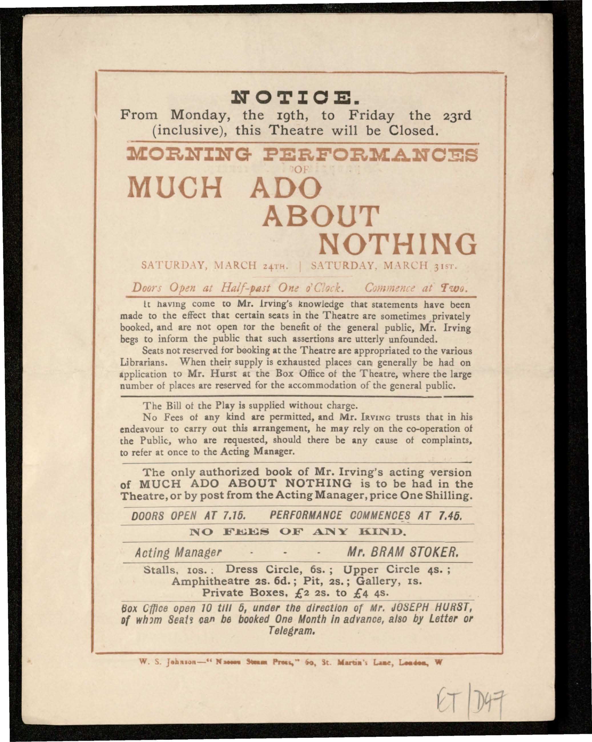 Much Ado About Nothing, 12 March 1883 | Shakespeare Train | Ellen Terry ...